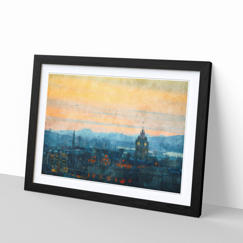 Edinburgh Skyline in Scotland - Picture Frame Graphic Art Print, 33cm H x 45cm W x 2cm D, Black Framed