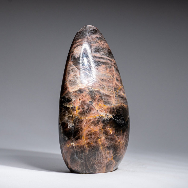 Genuine Polished Black Moonstone Freeform from Madagascar (3.2 Lbs), 6" H x 3.5" W x 1.75" D, Gray/Brown/Black