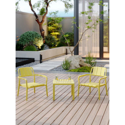 Indoor/outdoor 2 Pp Single Chairs + Coffee Table In Vibrant Yellow, - Frame, Non-slip Foot Pads, Ergonomic Comfort, Heavy-duty Support, Hassle- Assembly -, Waterproof, Design, Space, 5 Setup