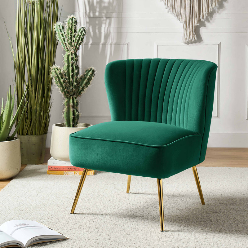 Euclid Velvet Accent Chair with Metal Legs, Velours brun