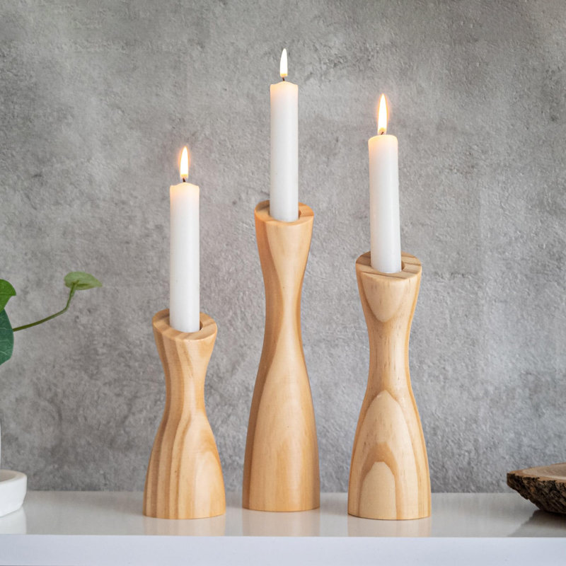9'' H Wood Tabletop Candlestick, Natural
