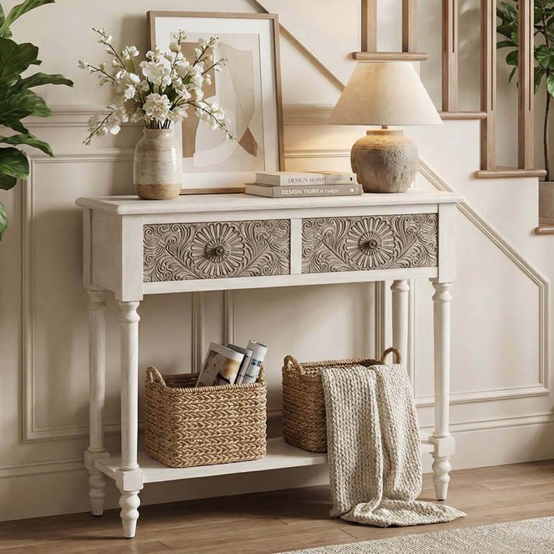 31.5" W 2-Drawer Carved Console Table