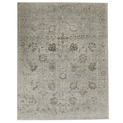 Tapis gris / noir noué à la main de conception unique 7 pi 9 po x 10 pi