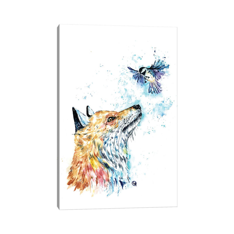Fox And Chickadee by Lisa Whitehouse - Wrapped Canvas Print, 20.32 cm H x 30.48 cm W