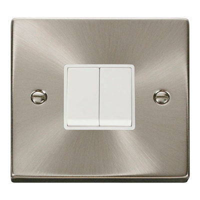 Satin / Brushed Chrome 10A 2 Gang 2 Way Light Switch