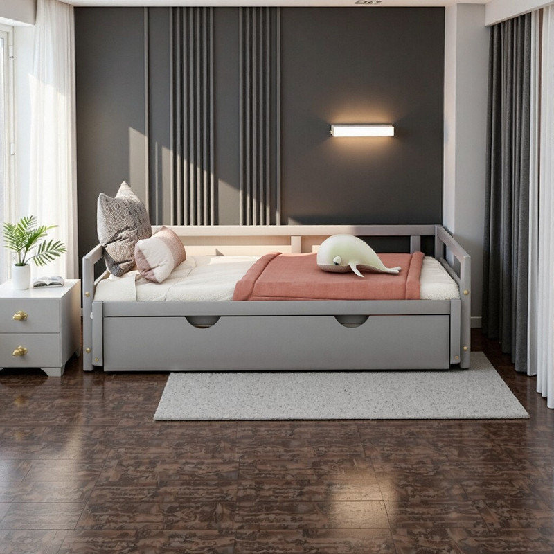 Lit de jour gigogne peu encombrant - conception convertible simple à très grand, Gris