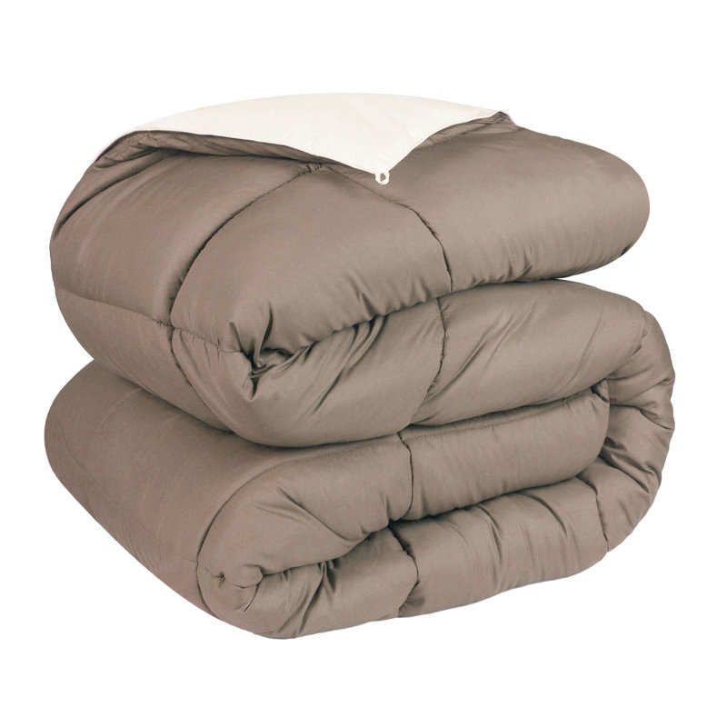 Blue Nile Mills Reversible Solid Down Alternative Comforter Duvet Insert, Full Comforter, Ivory/Taupe