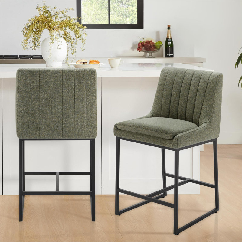 Ensemble de 2 tabourets de comptoir rembourrés Welburn , Nathan chanvre / tweed