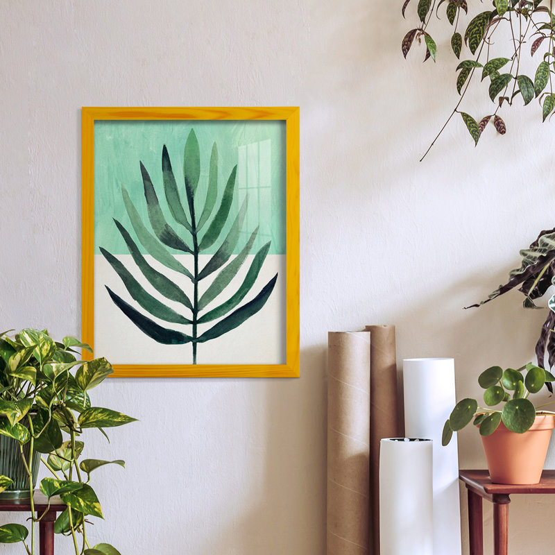 Verging Palm III, encadré sur papier, L 12 po x H 15 po x P 1 po, Cadre jaune