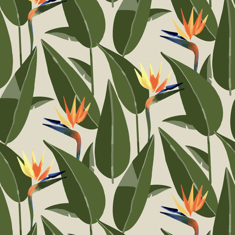 Birds of Paradise - Wallpaper, Sand, Faux Grasscloth