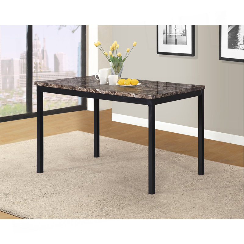Table de salle à manger en métal avec plateau en faux marbre stratifié