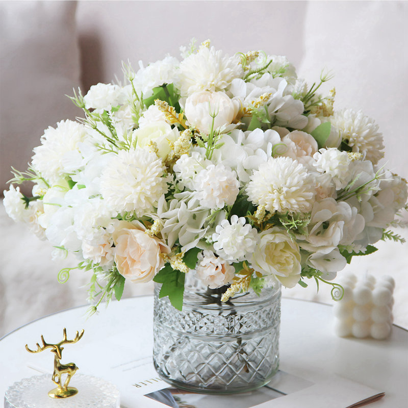 Ensemble de 7 bouquets de pivoines artificielles 7 têtes multicolores, Blanc