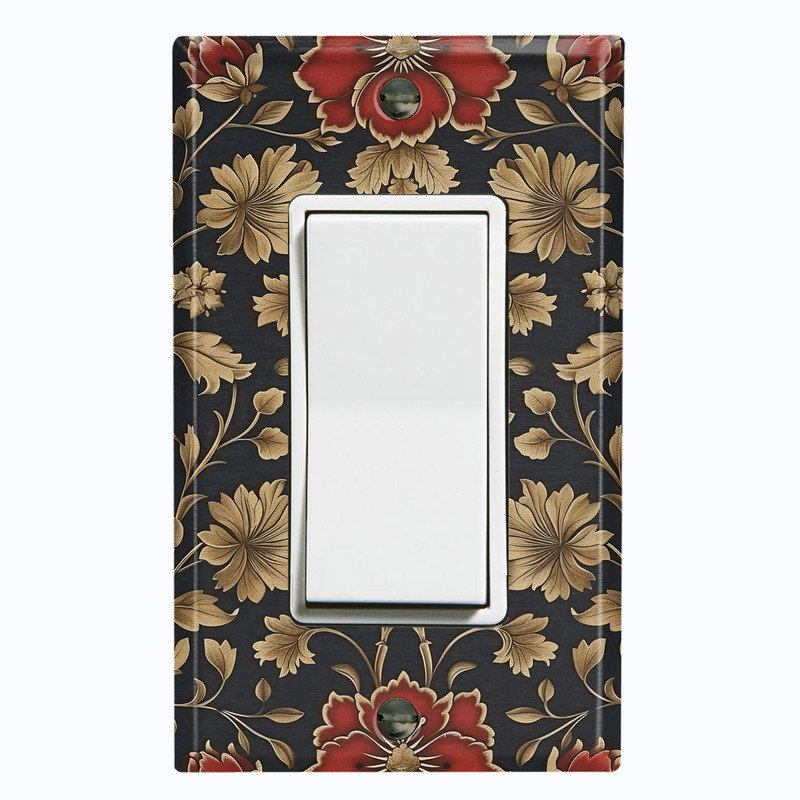 Couvercle de plaque d'interrupteur en métal; Fauteuil à bascule GFI 1 taille US standard - Image imprimée d'un motif damassé gothique
