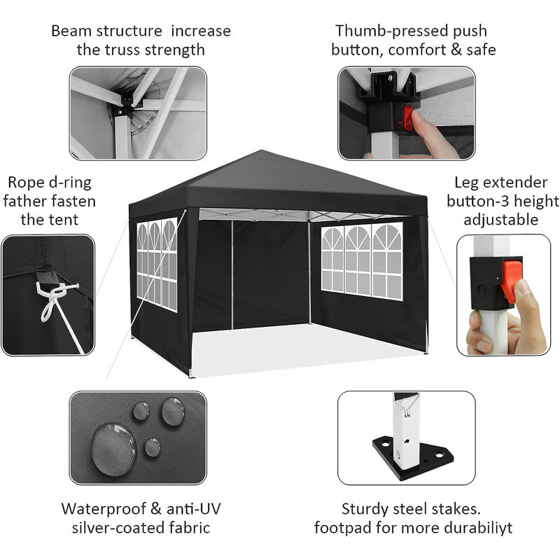 10x10 FT Centre-top Folding Canopy, Black