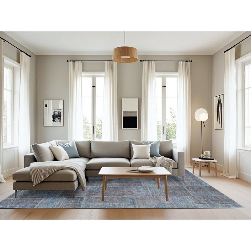 Tapis de zone bleu foncé contemporain, Rectangle 8 pi x 10 pi