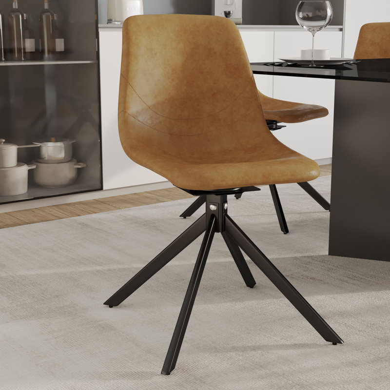 Matthew Leather Dining Side Chair With 360-Degree Swivel And Powder-Coated Iron Legs Matthew Collection, Gray, 1