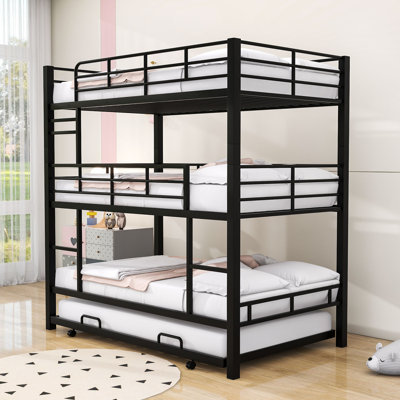 Twin Over Twin Over Twin Triple Bunk Bed With Twin Trundle And Ladder
