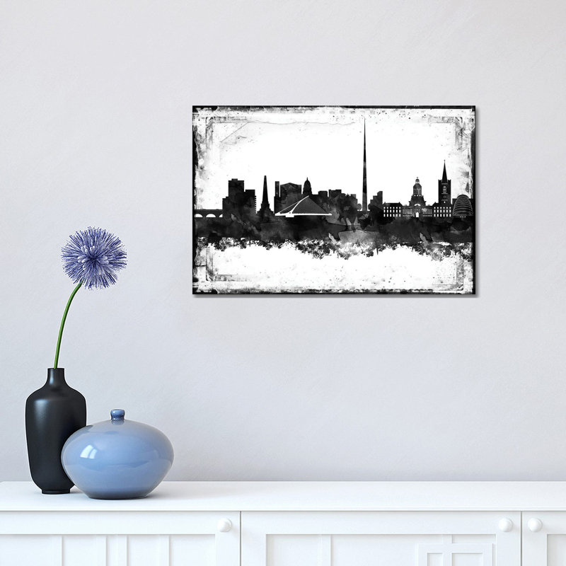 Dublin Black And White Film by WallDecorAddict - Wrapped Canvas Print, 30.48 cm H x 45.72 cm W