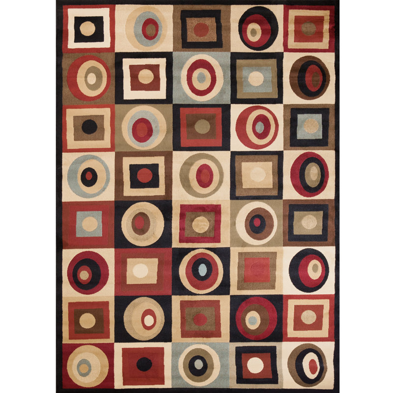 Tapis beige / brun / vert tissé à plat à motif géométrique Scituate, Rectangle 6 pi 7 po x 9 pi 6 po