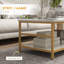 Table basse 2 pièces à 2 niveaux en acier avec plateau en faux marbre et tablettes de rangement, parfaite pour les intérieurs modernes et rustiques