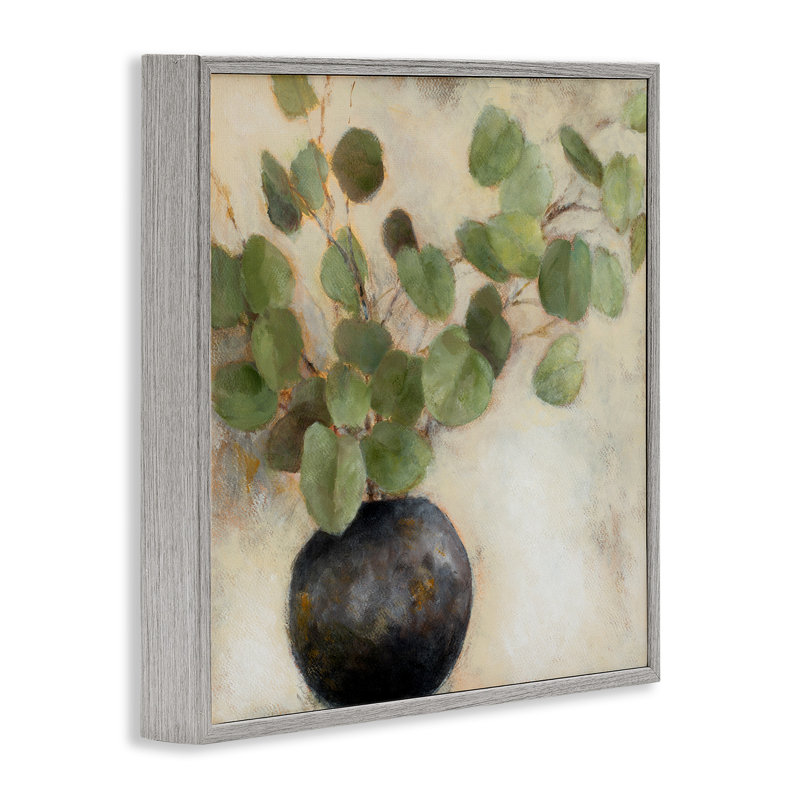 Feuilles d'eucalyptus vertes en pot, encadrées par Ganie, H 24 po x l 24 po x P 1,5 po, Estampe numérique Farmhouse