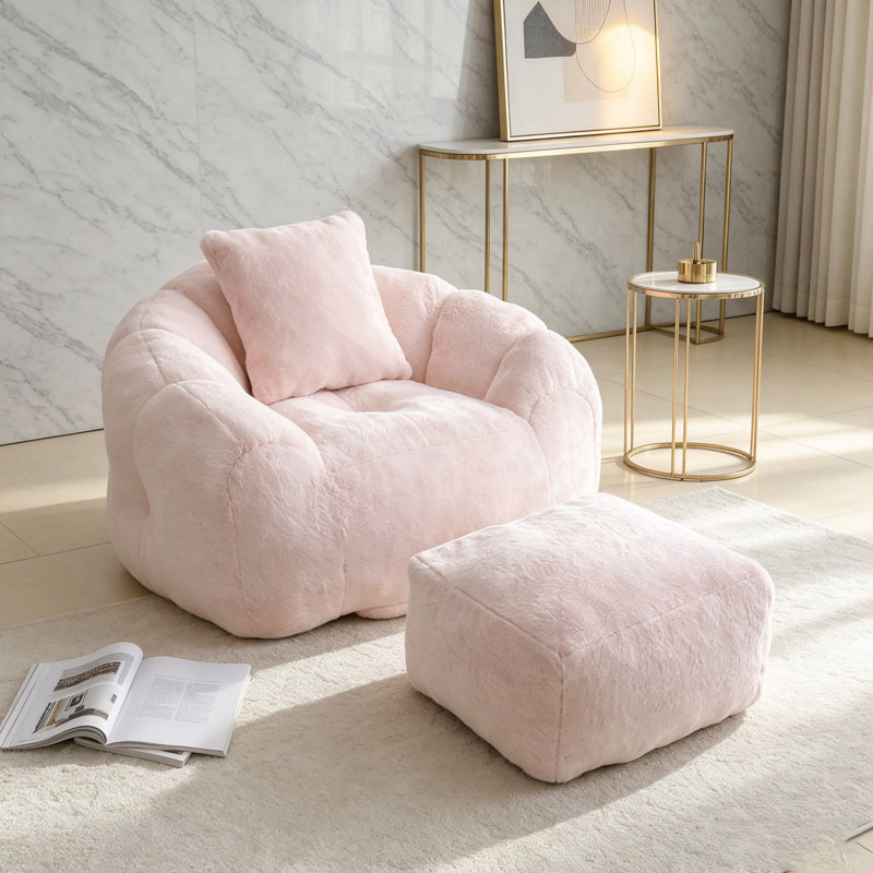 Fauteuil à billes géant, fauteuil à billes, canapé de chambre à coucher, fauteuil à billes, avec repose-pieds, Rose