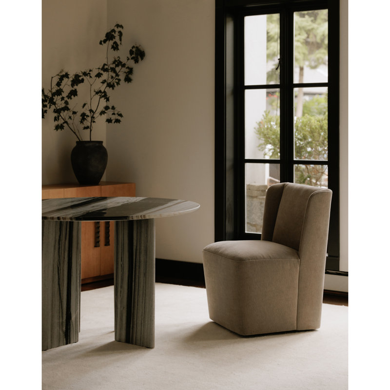 Corabeth Upholstered Rolling Dining Chair, Warm Sand