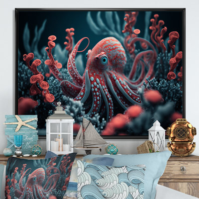 Mykea Red Octopus on the Ocean Floor I - reproduction sur toile