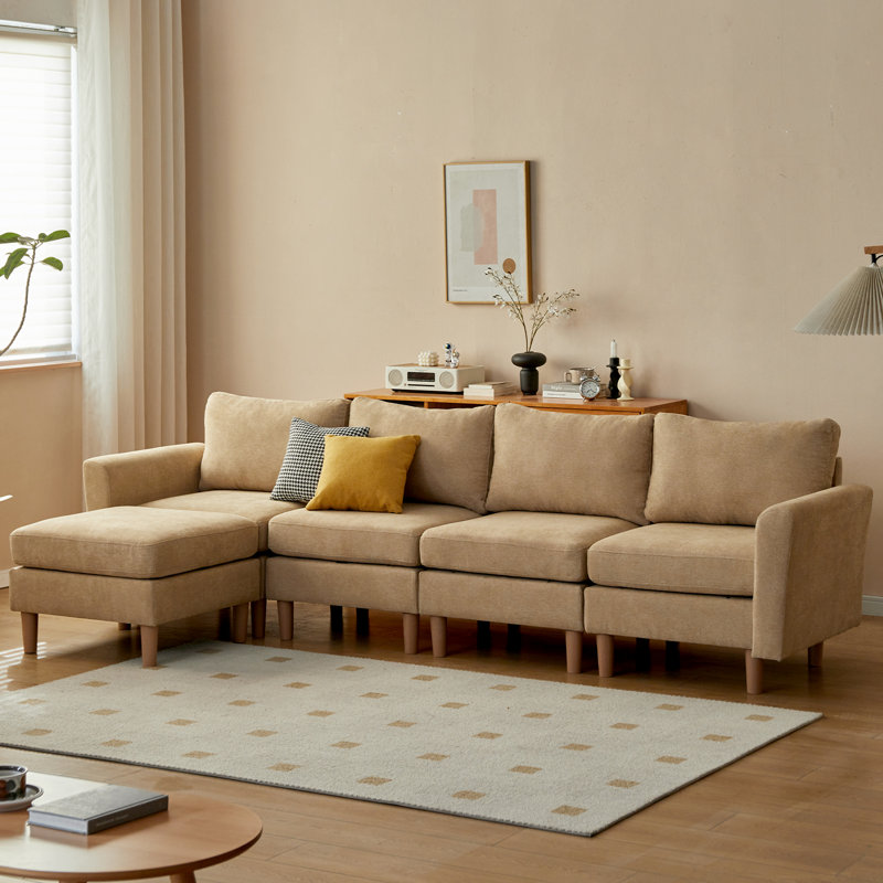 Canapé modulaire rembourré 5 pièces Wampsville, Tissu de polyester jaune