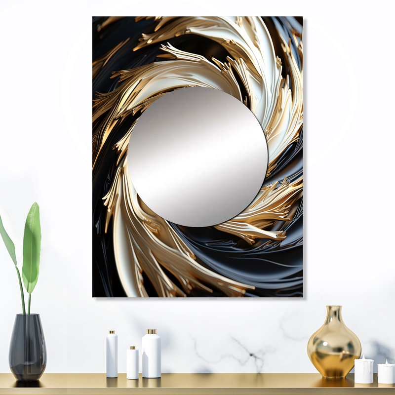 Spirale abstraite blanche et dorée abstraite - miroir spirales abstraites, miroir mural moderne unique, impression sur métal