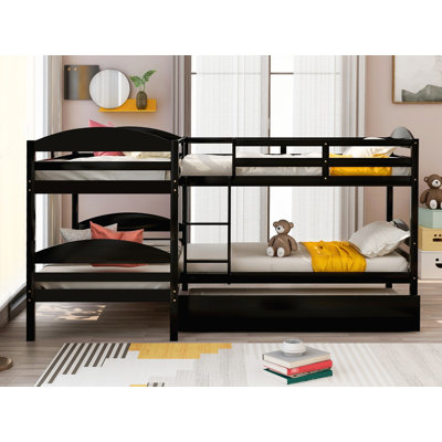 Twin L-Shaped Bunk bed with Trundle-Espresso