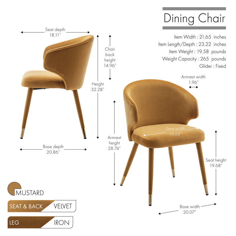 Agness Velvet Upholstered Dining Chairs with Gold Trim, Mustard