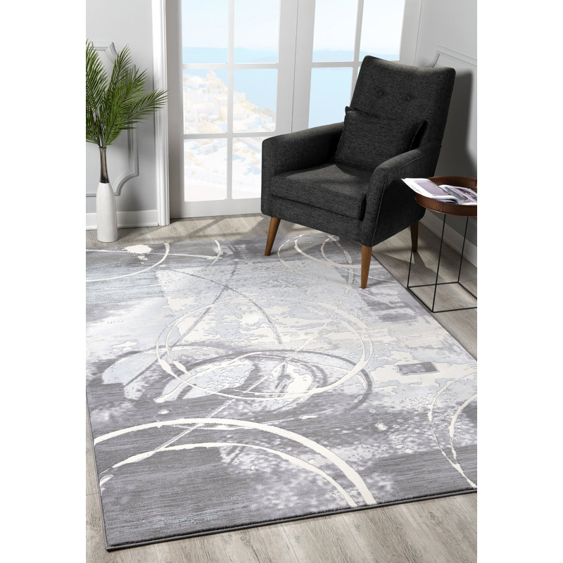 Tapis abstrait personne / gris / blanc cassé, Rectangle 5 pi x 8 pi