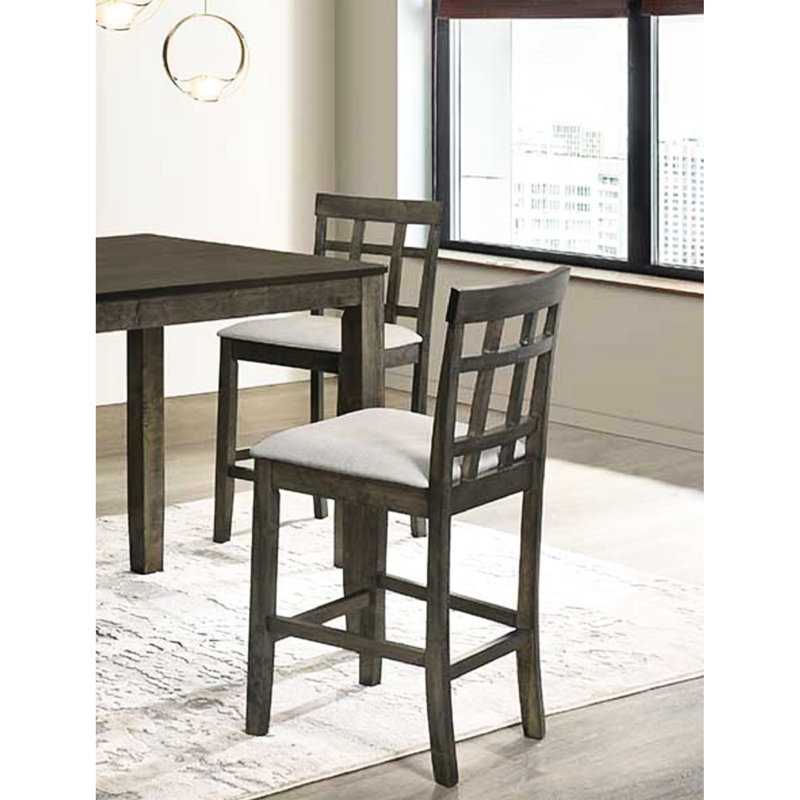 Chaises de salle à manger grises à hauteur de comptoir avec sièges coussinés crème et dossier à lattes - 2 pièces pour