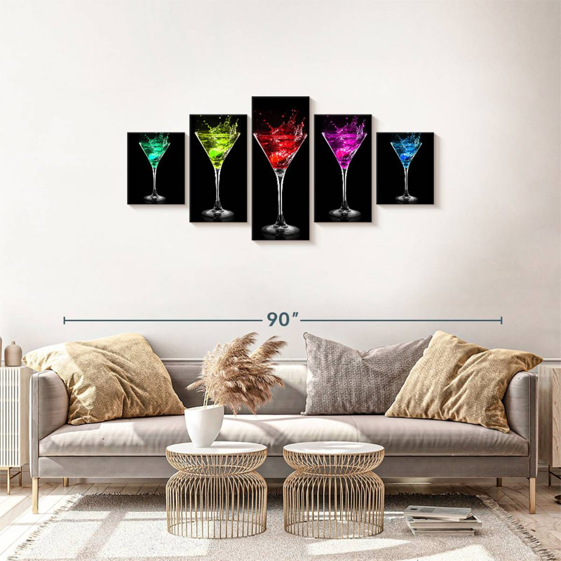 Cocktail Flashy Martinis sur toile, 5 pièces, H 30 po x l 68 po x P 1,25 po