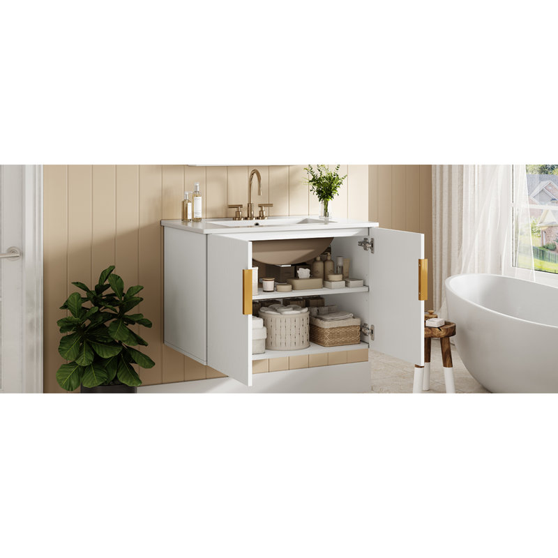 Spacious Storage Solid Wood Modern Vanity For Bathroom Elegance