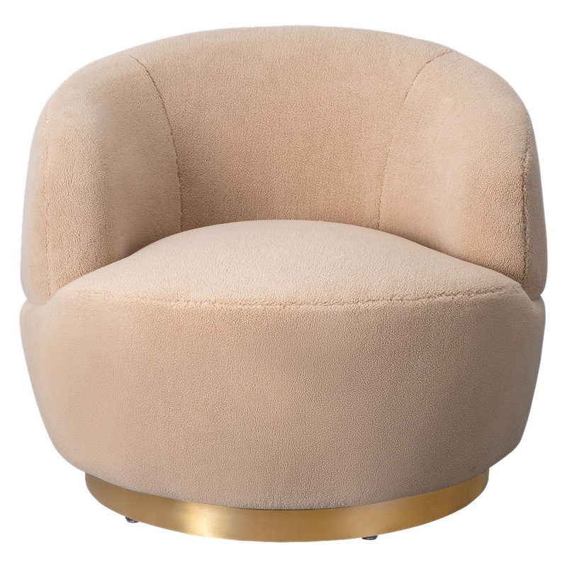 Teter Upholstered Swivel Barrel Chair, Tan 100% Polyester, Gold