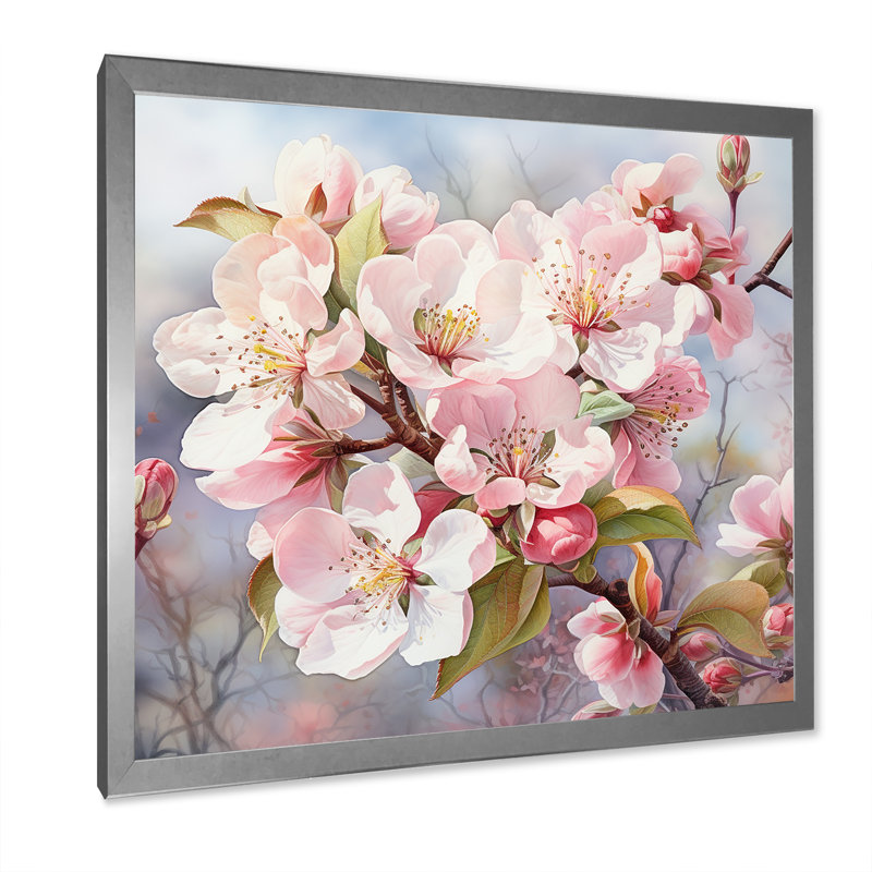 Fleur de pommier en hiver sur toile, H 36 po x l 36 po x P 1,5 po, Cadre photo argenté