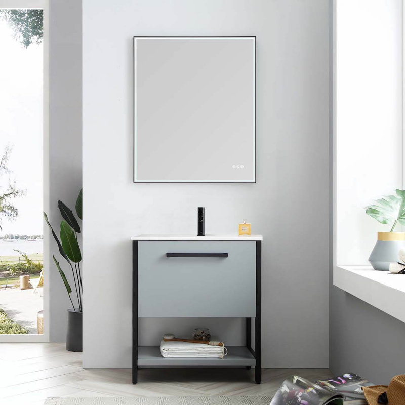 Meuble-lavabo simple 30 po avec lavabo, Gris mat