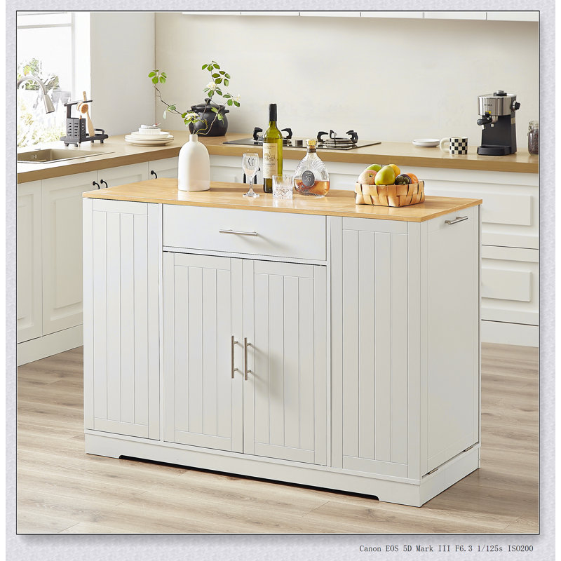 Îlot de rangement de 53 po avec tiroirs et poubelle, style campagne moderne pour une cuisine et une salle à manger efficaces, l 53,2 po x P 20,9 po x H 38 po
