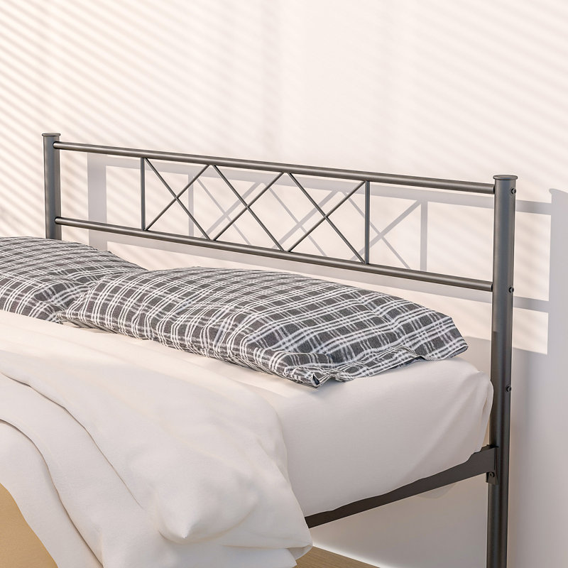 Full Size Bed Frame, Metal Bed with Headboard, Heavy-Duty Platform Bed, Mattress Foundation with Slats Support, No Box Spring Needed