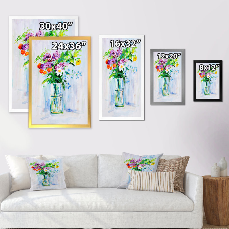 Bouquet de fleurs d'été - peinture, Cadre photo noir, H 20 po x l 12 po