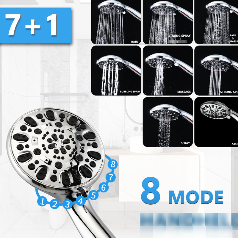 5 Inch Rain Shower & 7-Spray Handheld With 26" Slide, Easy Installation, Angle-Adjustable, Nozzles, Stable 1.8Gpm Flow, Manual Control Bathroom : Showerhead And Adjustable, Dual Flow 1.8Gpm, No Wall