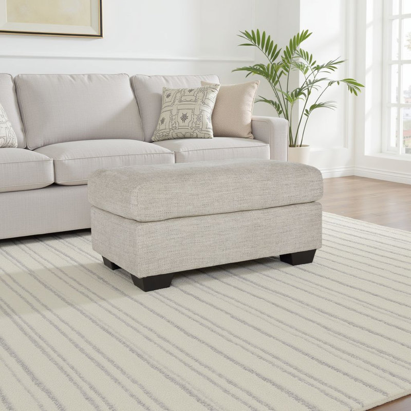 Roy Accent Ottoman, 40 Inch Rectangular, Light Gray Polyester Seat