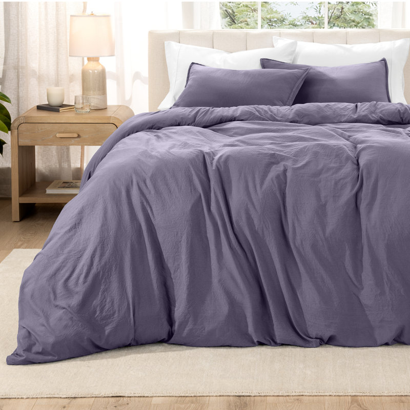Washed Microfiber Duvet Cover Set, Twin/Twin XL Duvet Cover + 1 Standard Shams, Dusty Purple