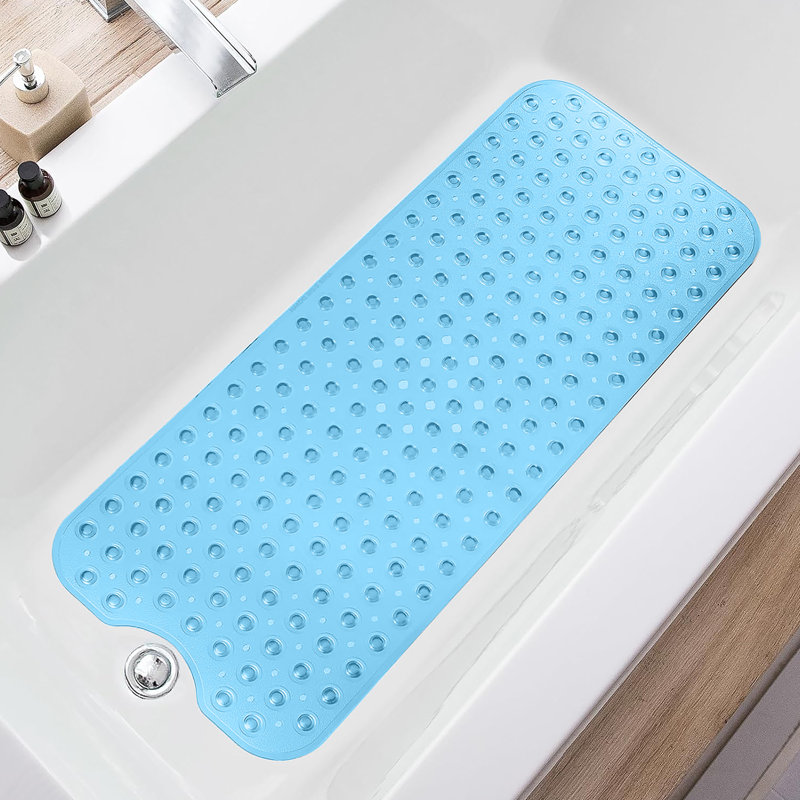 Non Slip Plastic Shower Mat with Strong Suction Cups for Bath Tub Paff Room, LIGHT BLUE, 40x100