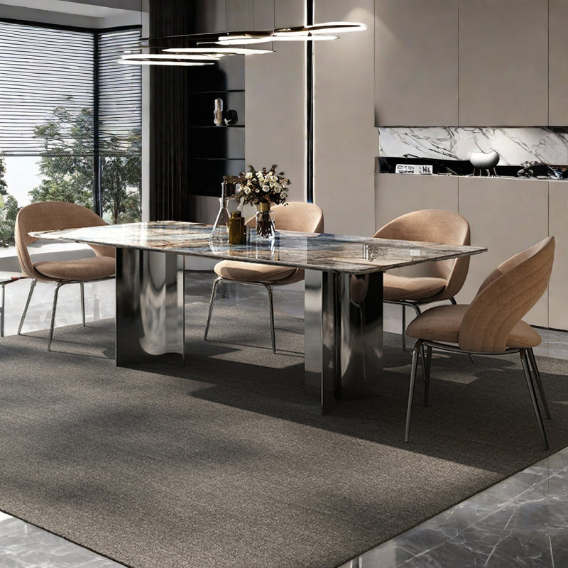 Rectangular Microcrystal Stone Dining Table, 29.5"H x 63"L x 35.4"W