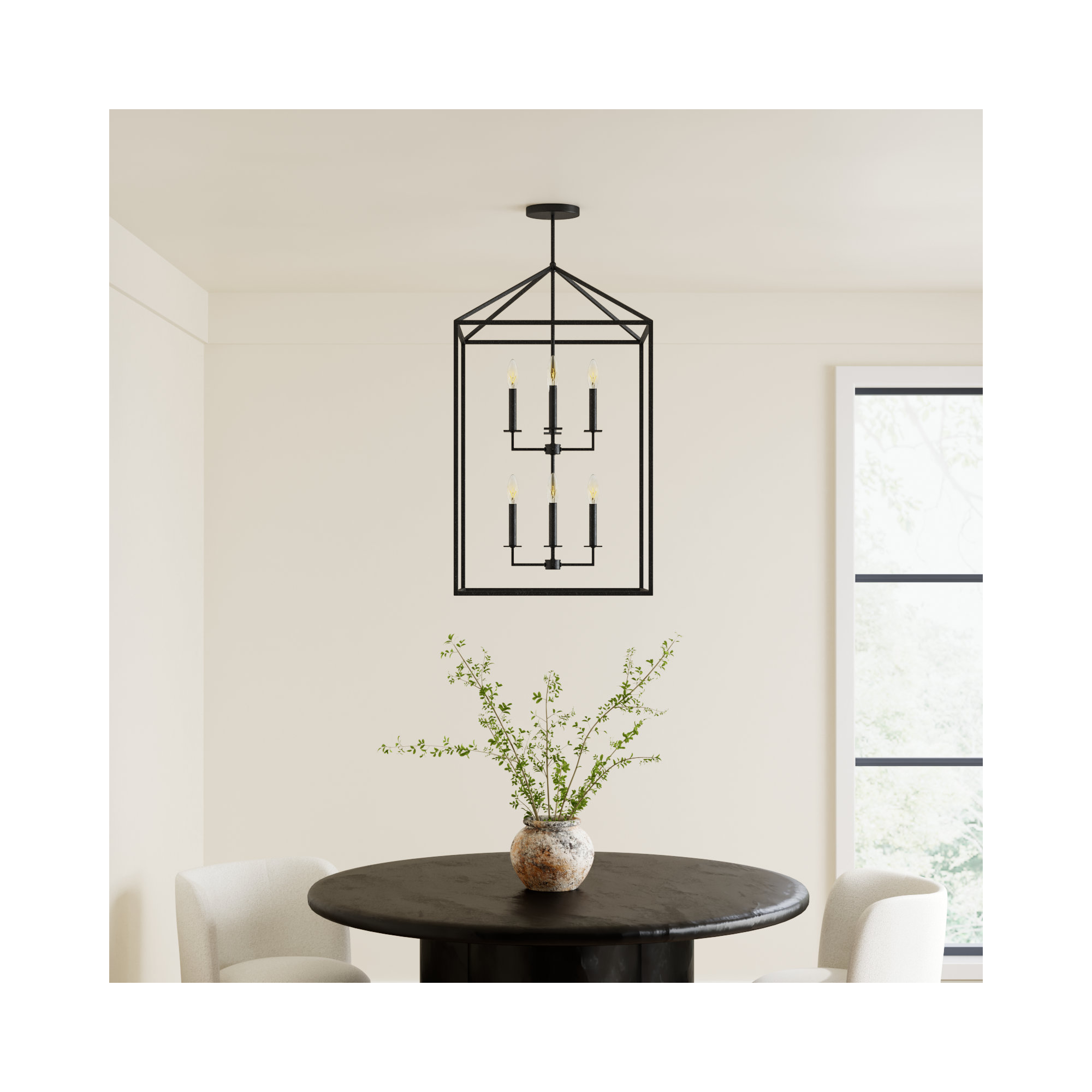 Ellis 8 - Light Metal Dimmable Lantern Chandelier, 38" H x 22" W x 22" D, Midnight Black, No