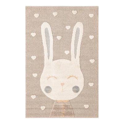 Unique Loom Heart Bunny  Whimsy Kids Rug