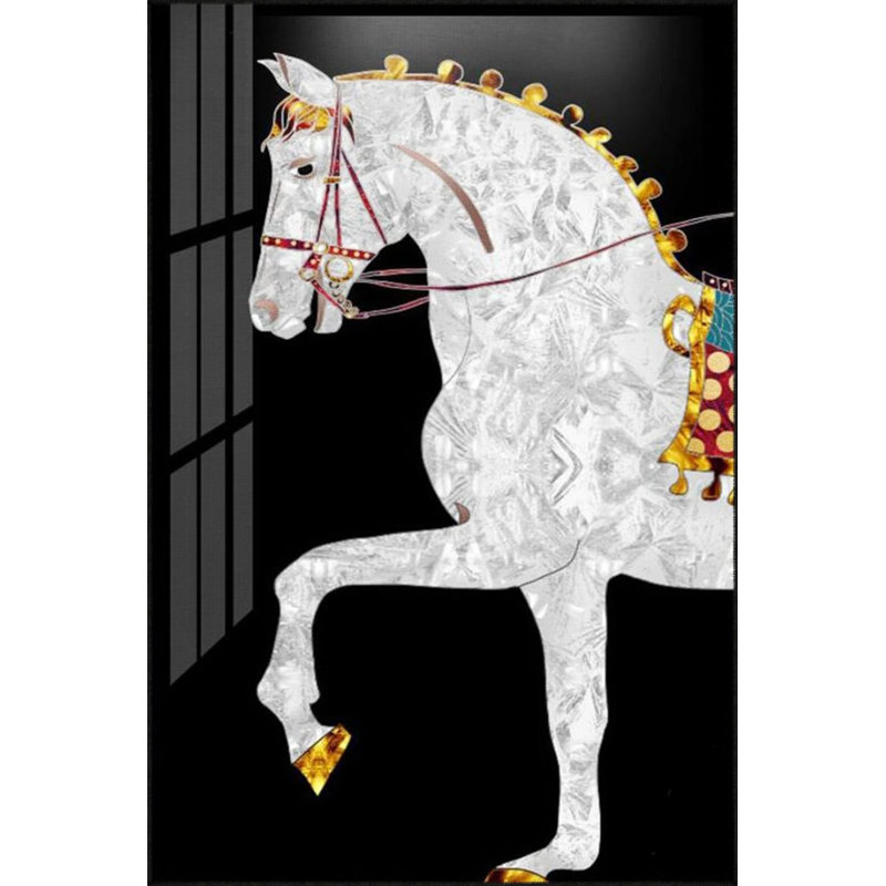 Tapis décoratif dans des tons noirs avec motif de cheval qui court, Rectangle 2 pi 4 po x 4 pi